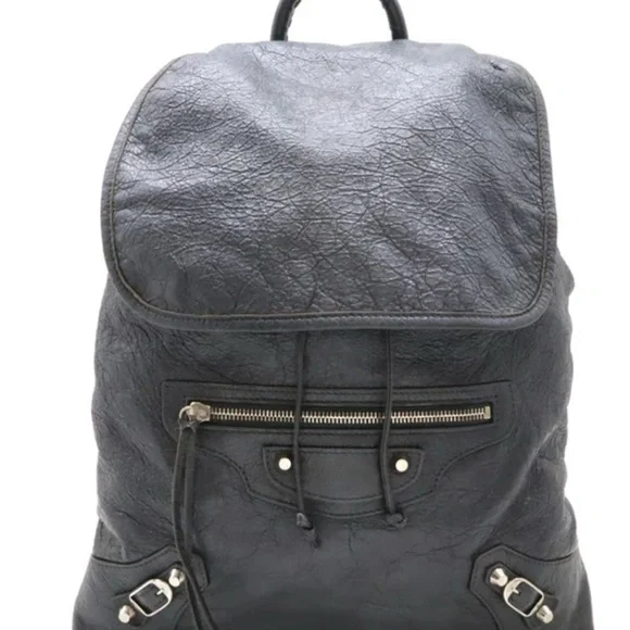Balenciaga Navy Blue Leather Backpack with gold hardware  display picture 1